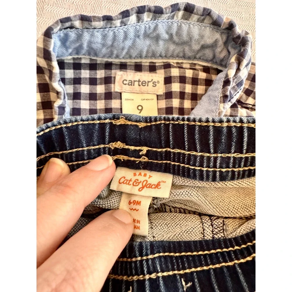 Baby Boy Clothes Bundle Carter's Boden Cat & Jack 3-12M Safari Gingham Denim 7pc
